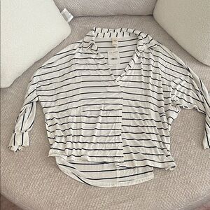 We The Free Black and White Striped Button Down Shirt